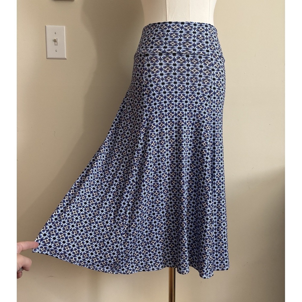 Salaam Pull On Skirt Floral Blue Purple Medium Boho Hippie Stretch Made In USA